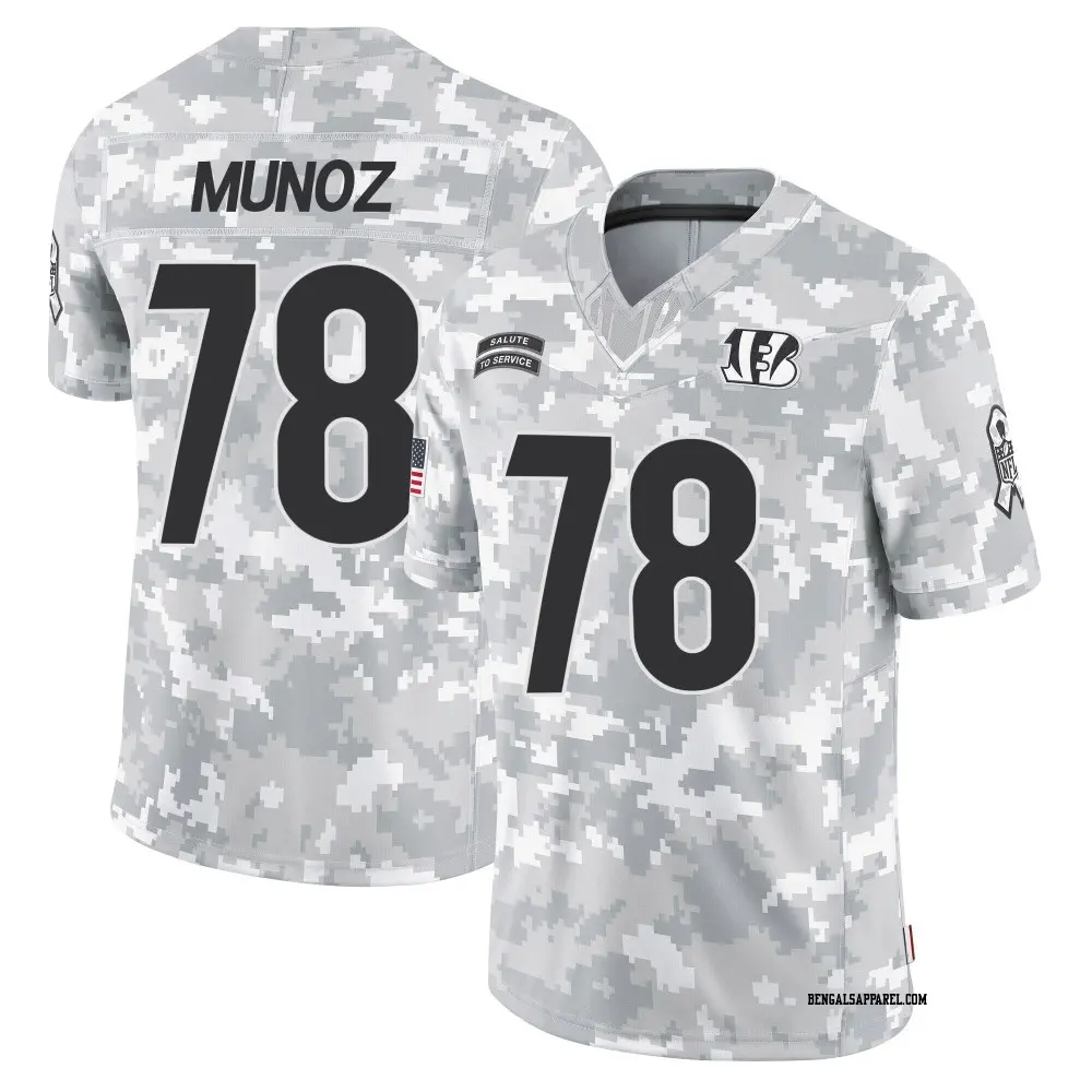 Limited Arctic Camo Men's Anthony Munoz Cincinnati Bengals 2024 Salute to Service Jersey