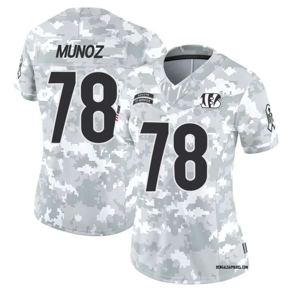 Limited Arctic Camo Women's Anthony Munoz Cincinnati Bengals 2024 Salute to Service Jersey