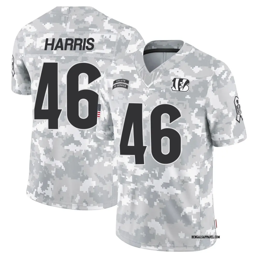 Limited Arctic Camo Youth Clark Harris Cincinnati Bengals 2024 Salute to Service Jersey